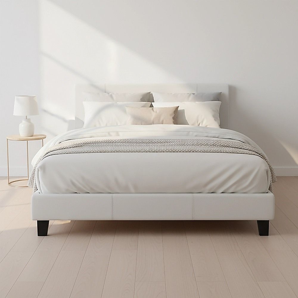 Queen PU Leather Bed Frame White-Furniture > Bedroom-PEROZ Accessories