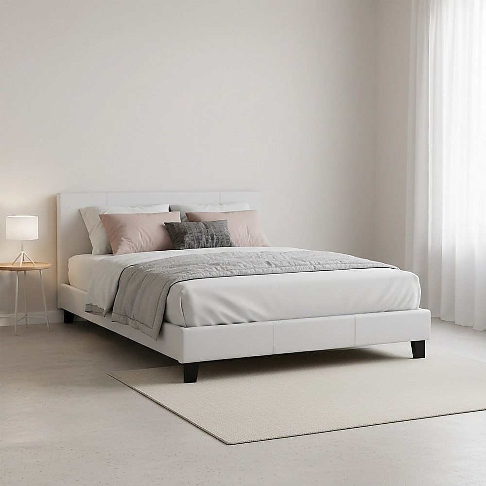 Queen PU Leather Bed Frame White-Furniture > Bedroom-PEROZ Accessories