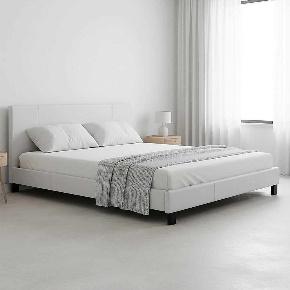 King PU Leather Bed Frame White-Bed Frames-PEROZ Accessories