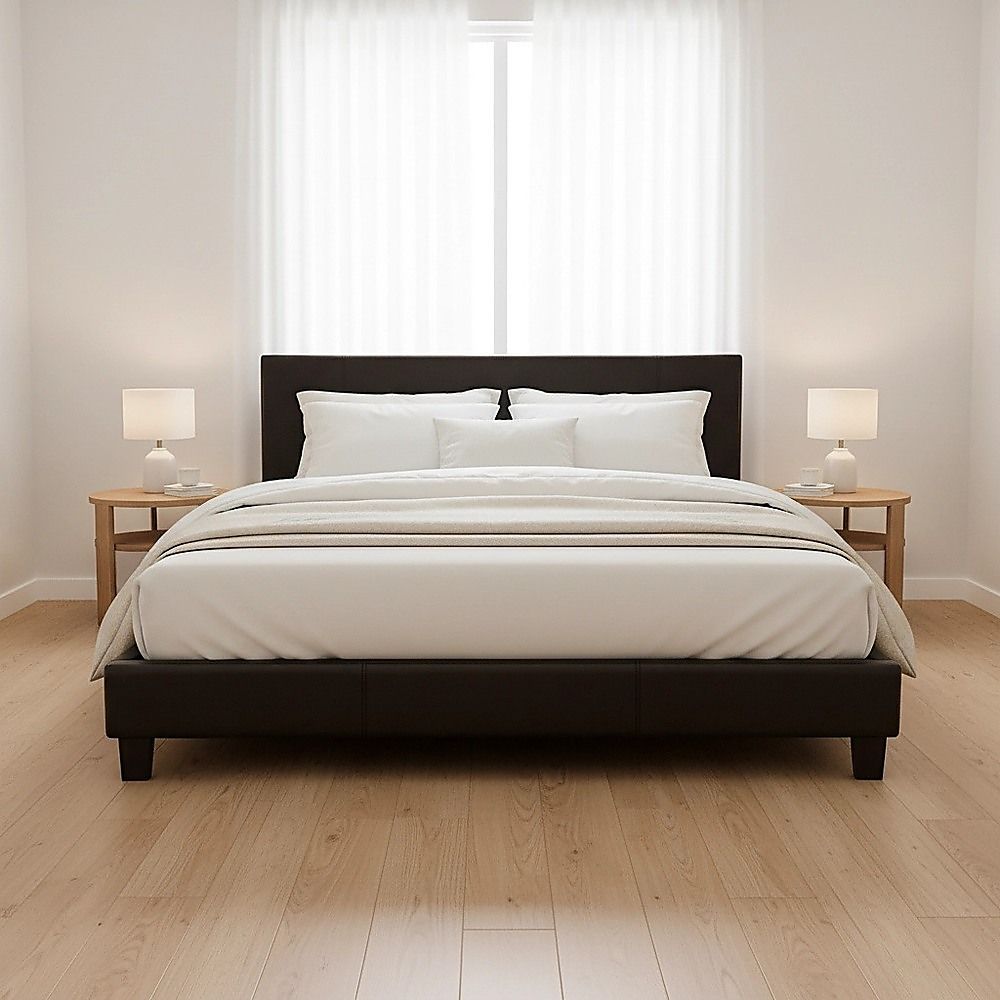 King PU Leather Bed Frame Brown-Furniture > Bedroom-PEROZ Accessories