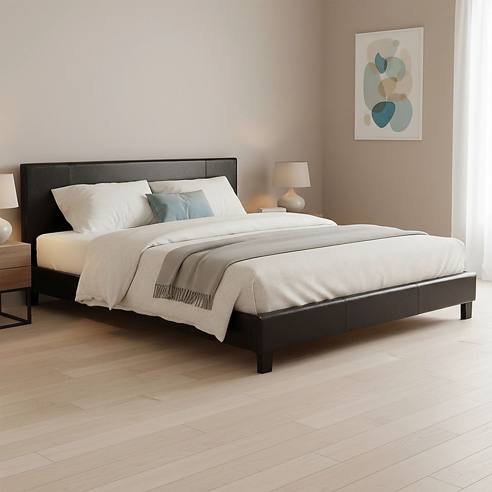 King PU Leather Bed Frame Brown-Furniture > Bedroom-PEROZ Accessories