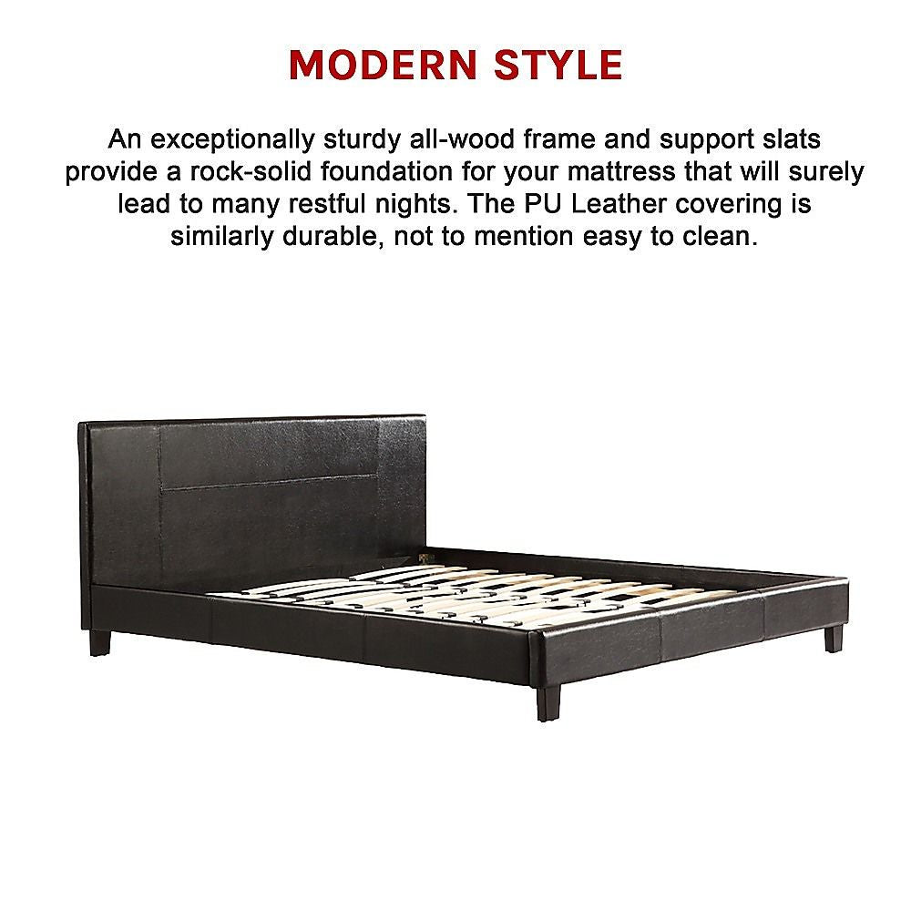 King PU Leather Bed Frame Brown-Furniture > Bedroom-PEROZ Accessories