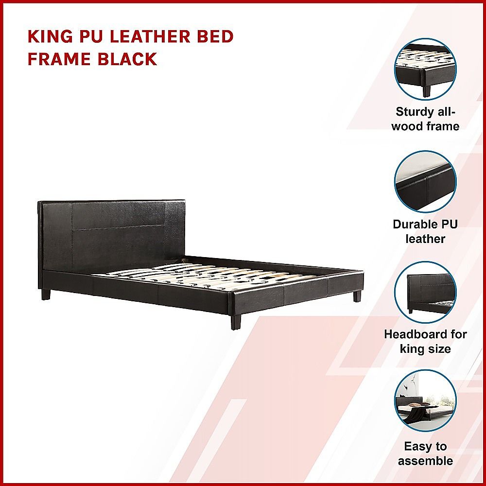 King PU Leather Bed Frame Black-Furniture > Bedroom-PEROZ Accessories
