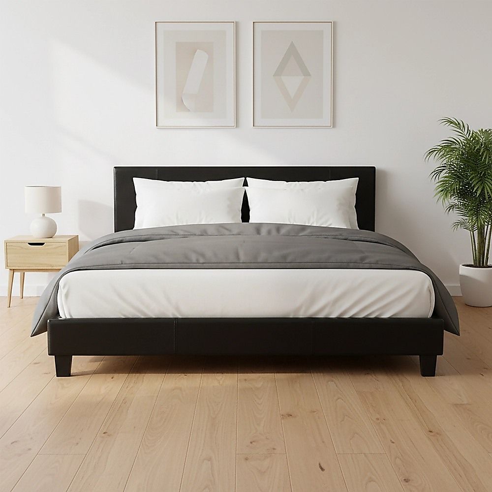 King PU Leather Bed Frame Black-Furniture > Bedroom-PEROZ Accessories