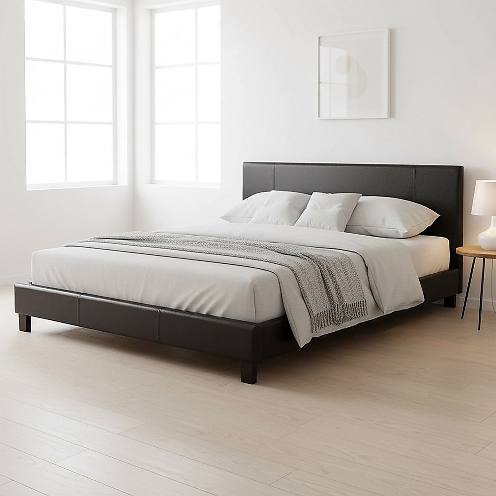 King PU Leather Bed Frame Black-Furniture > Bedroom-PEROZ Accessories