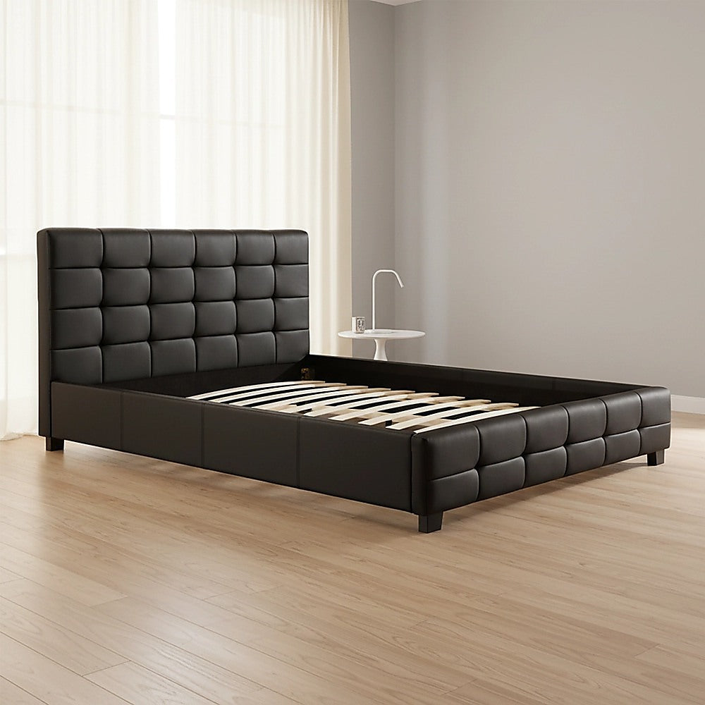Double PU Leather Deluxe Bed Frame Black-Furniture > Bedroom-PEROZ Accessories