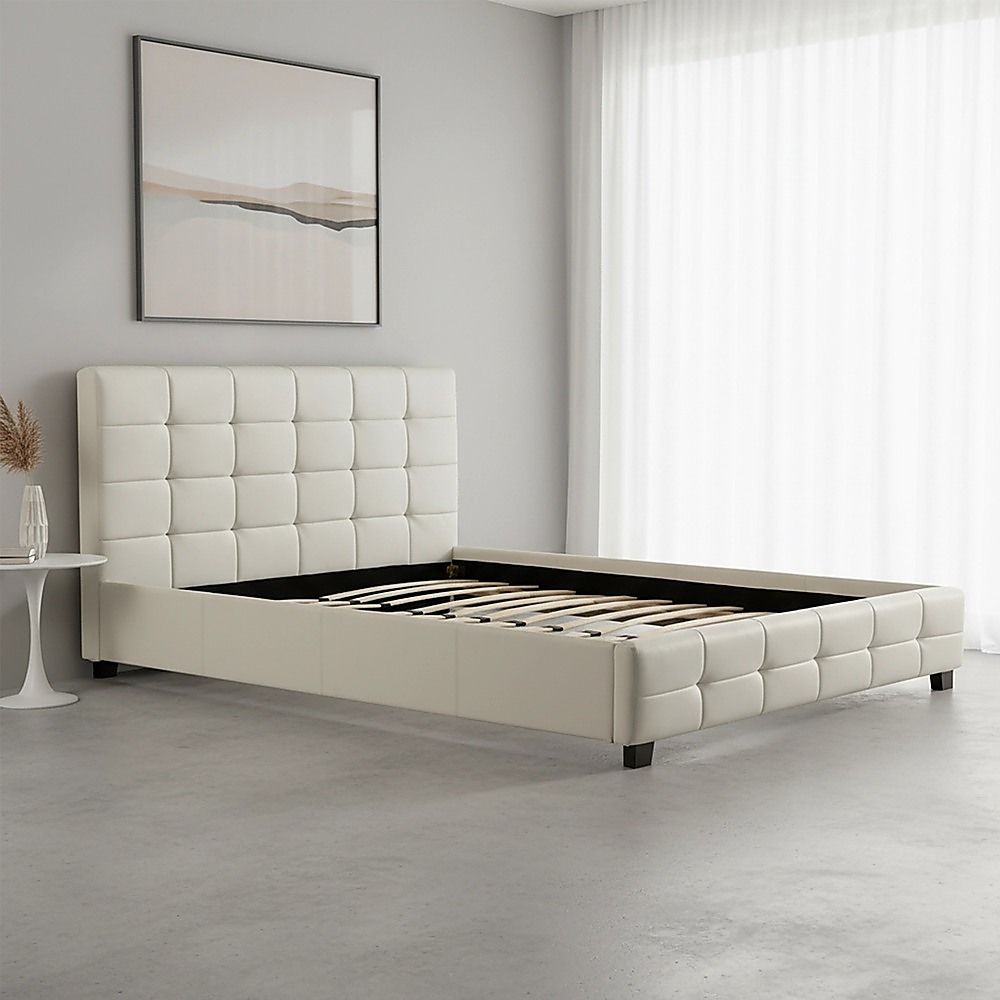 Queen PU Leather Deluxe Bed Frame White-Bed Frames-PEROZ Accessories