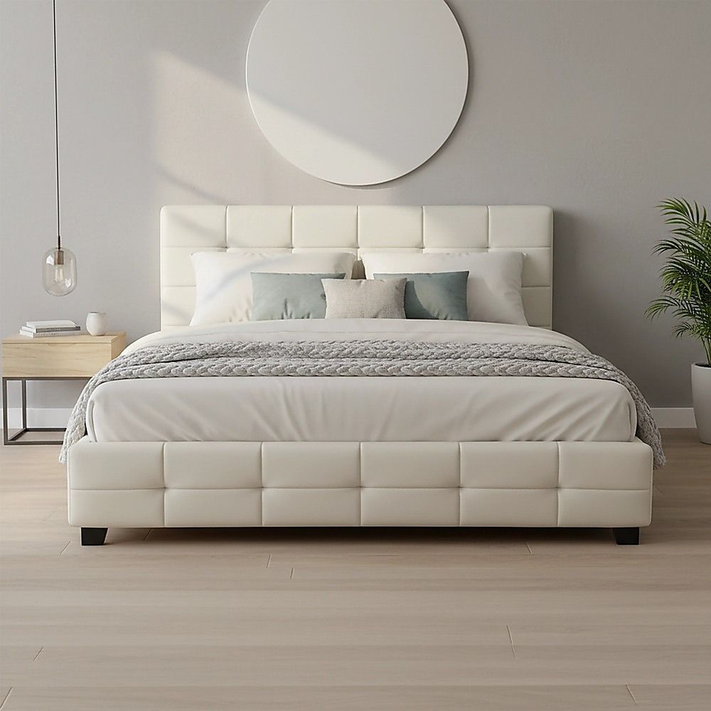 Queen PU Leather Deluxe Bed Frame White-Bed Frames-PEROZ Accessories