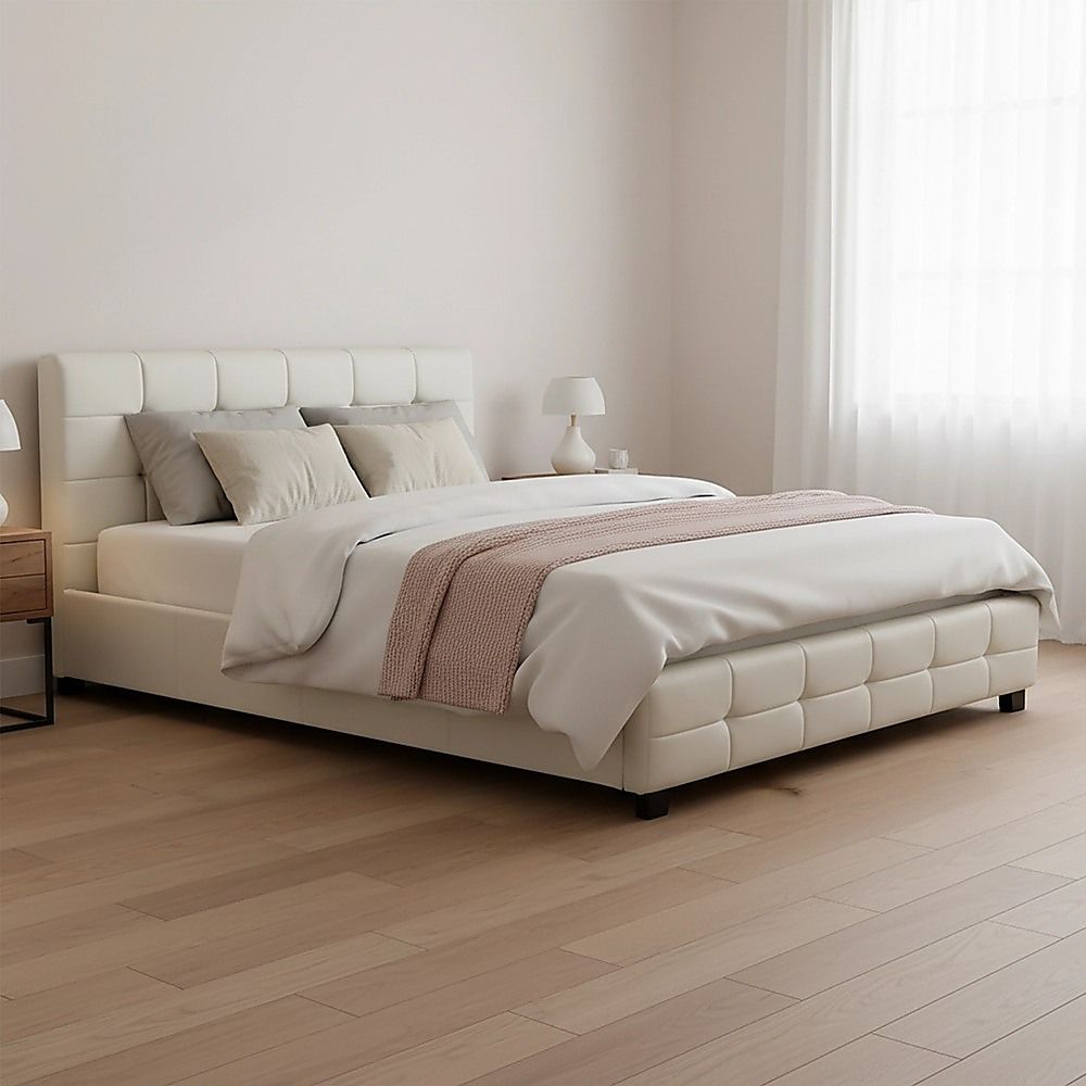 Queen PU Leather Deluxe Bed Frame White-Bed Frames-PEROZ Accessories