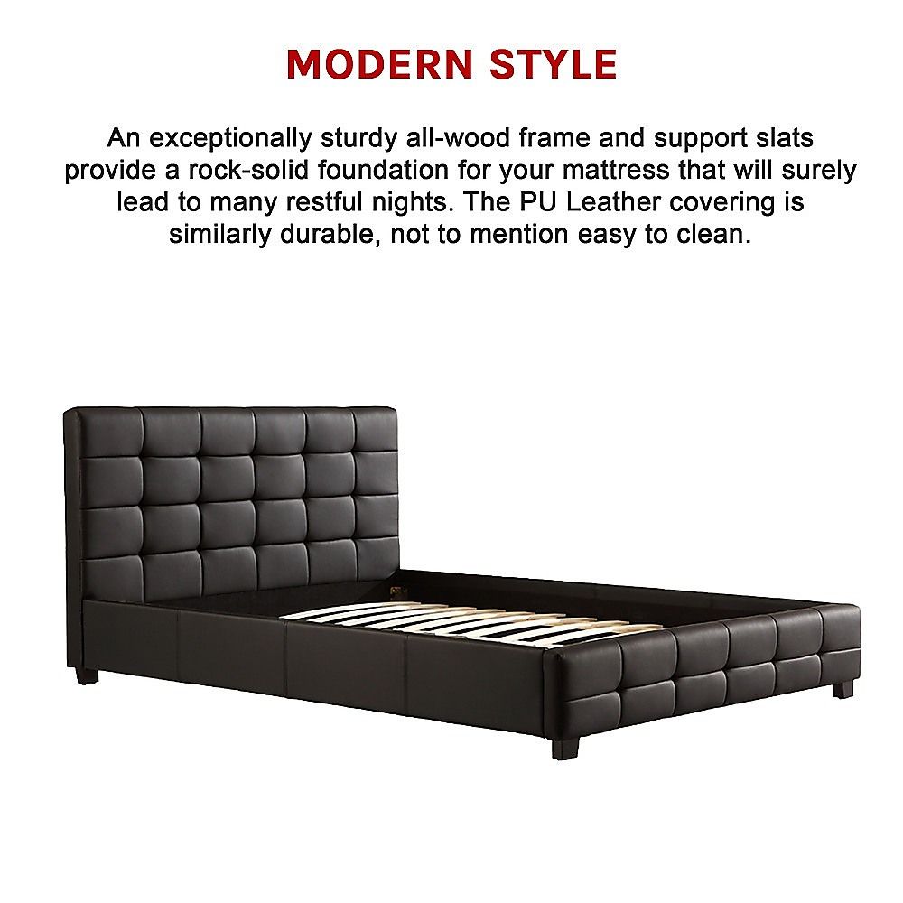 Queen PU Leather Deluxe Bed Frame Black-Furniture > Bedroom-PEROZ Accessories