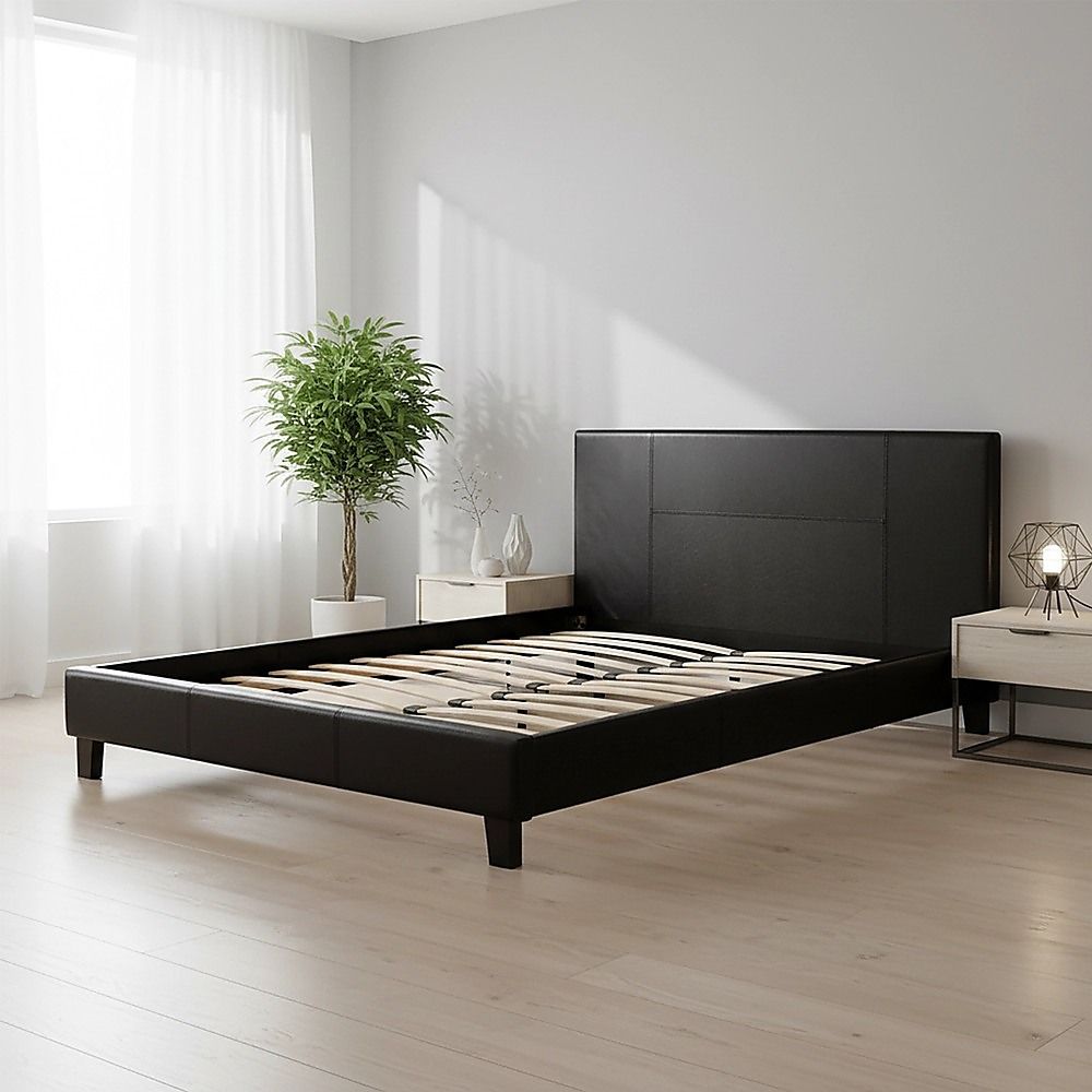 Queen PU Leather Bed Frame Black-Bed Frames-PEROZ Accessories