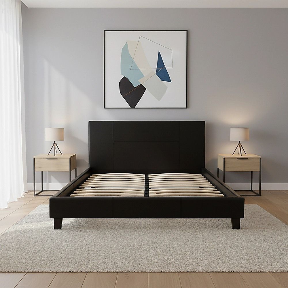 Queen PU Leather Bed Frame Black-Bed Frames-PEROZ Accessories