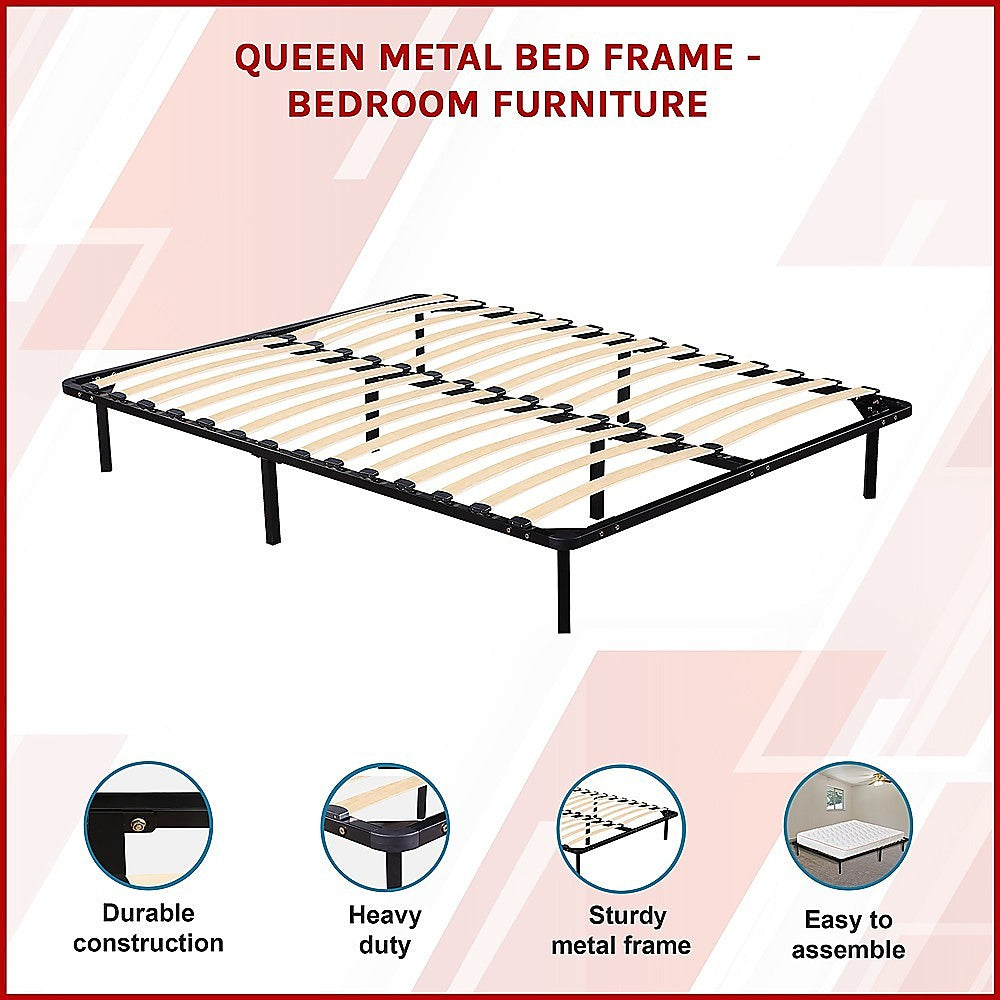 Queen Metal Bed Frame - Bedroom Furniture-Furniture > Bedroom > Beds & Bed Frames-PEROZ Accessories