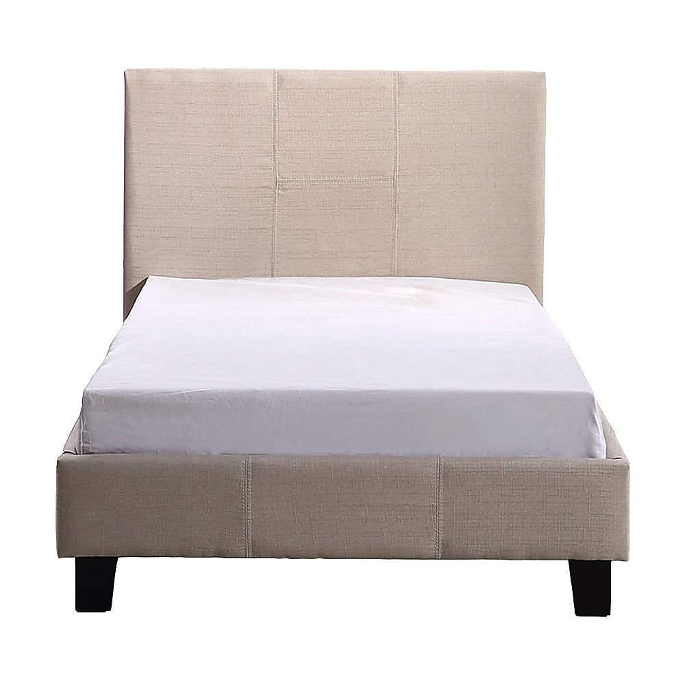 Single Linen Fabric Bed Frame Beige-Bed Frames-PEROZ Accessories