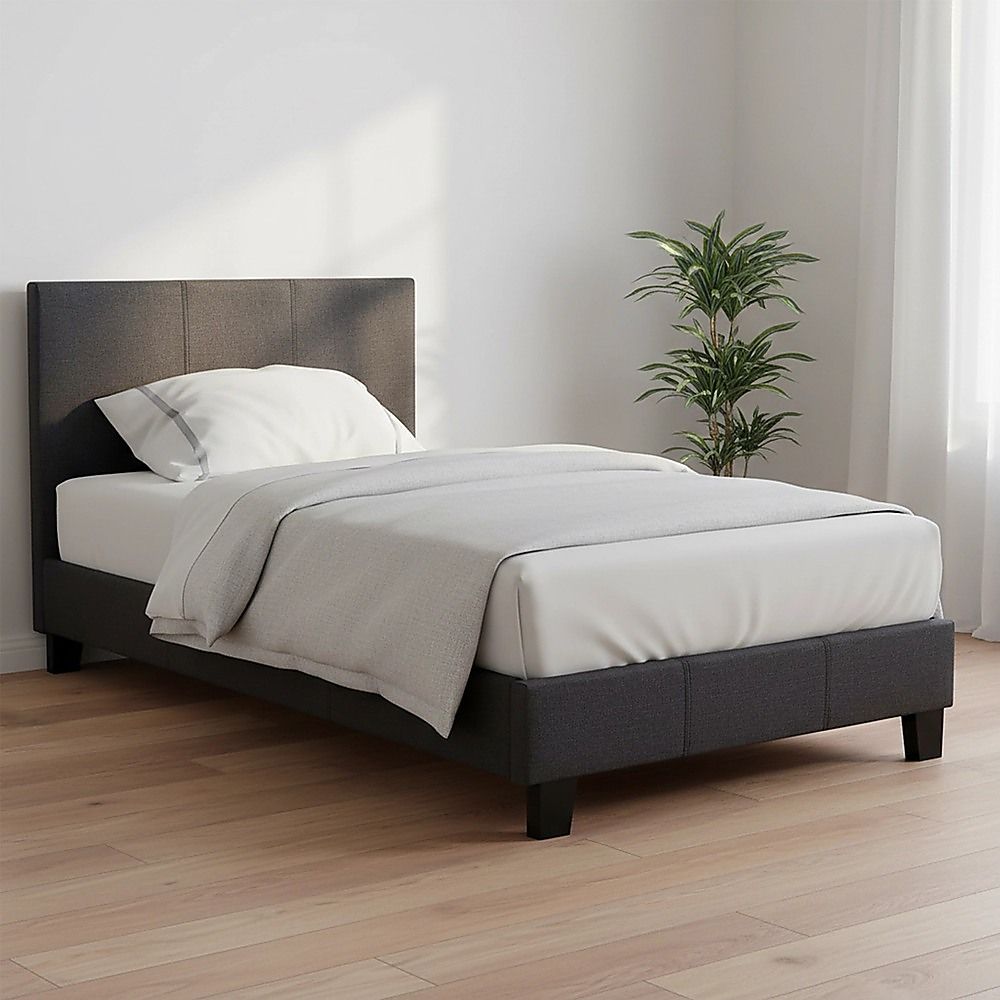 Single Linen Fabric Bed Frame Grey-Bed Frames-PEROZ Accessories