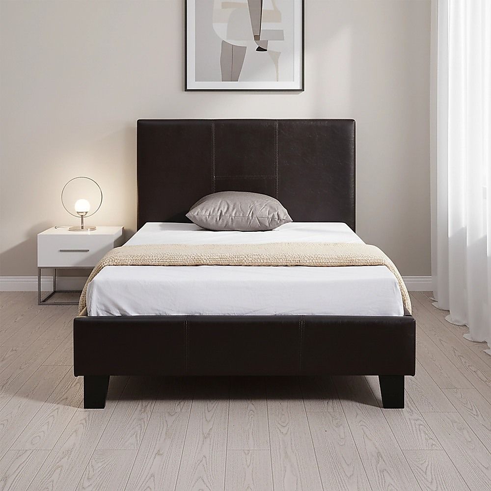 Single PU Leather Bed Frame Brown-Furniture > Bedroom-PEROZ Accessories