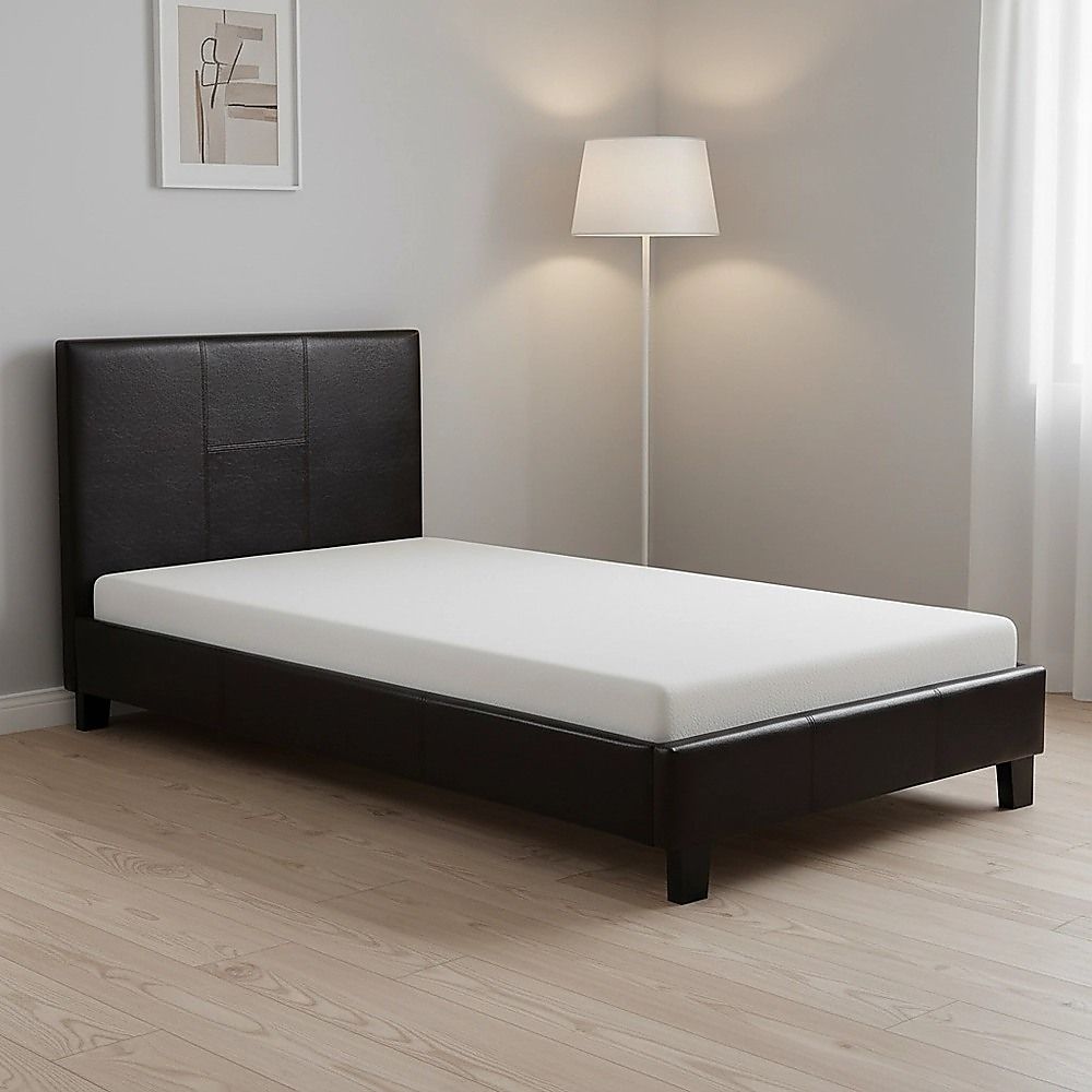 Single PU Leather Bed Frame Brown-Furniture > Bedroom-PEROZ Accessories
