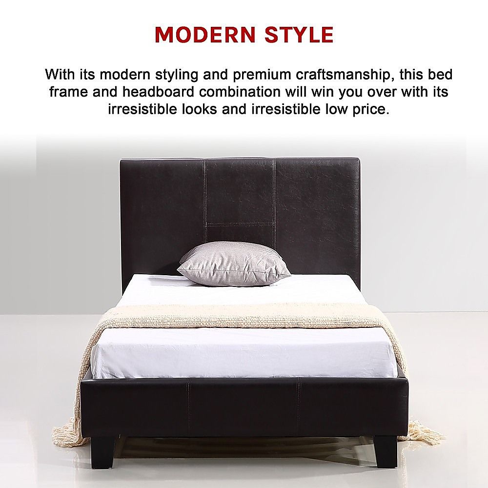 Single PU Leather Bed Frame Brown-Furniture > Bedroom-PEROZ Accessories