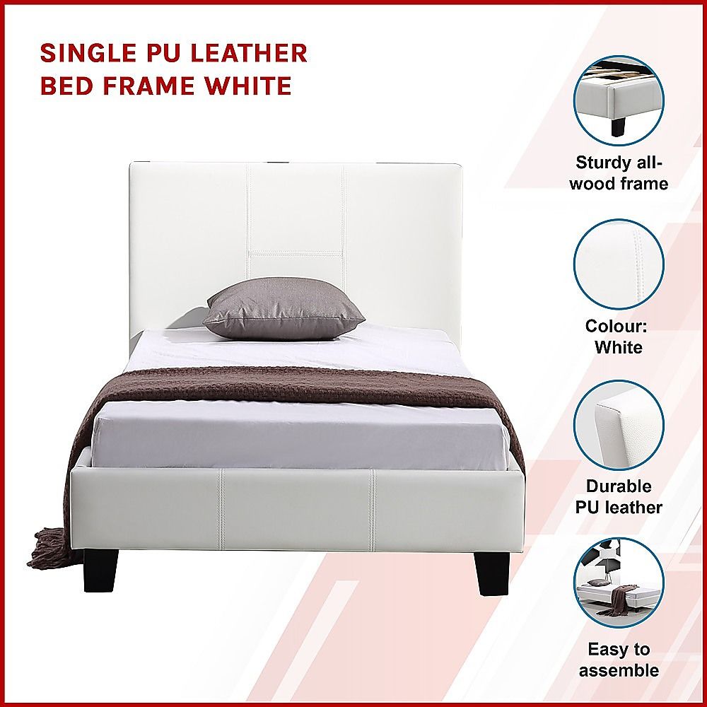 Single PU Leather Bed Frame White-Bed Frames-PEROZ Accessories