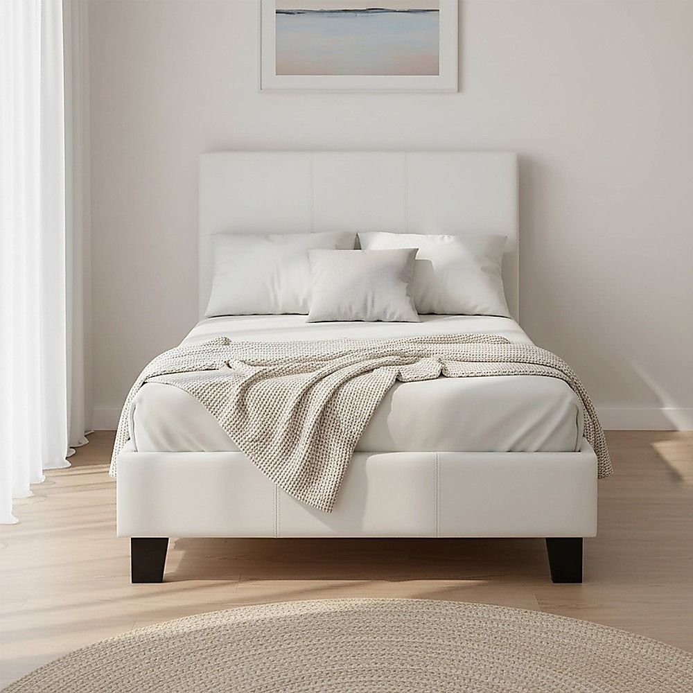 Single PU Leather Bed Frame White-Bed Frames-PEROZ Accessories