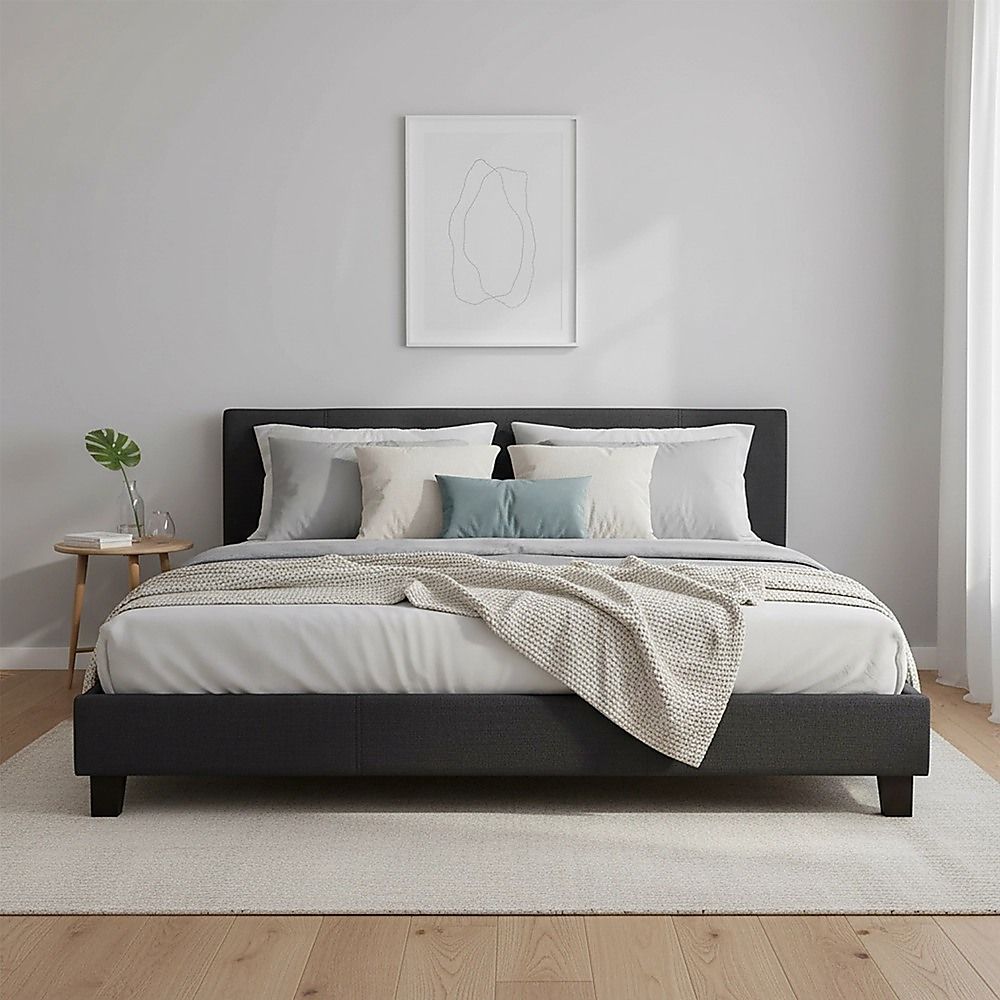 King Linen Fabric Bed Frame Grey-Furniture > Bedroom-PEROZ Accessories