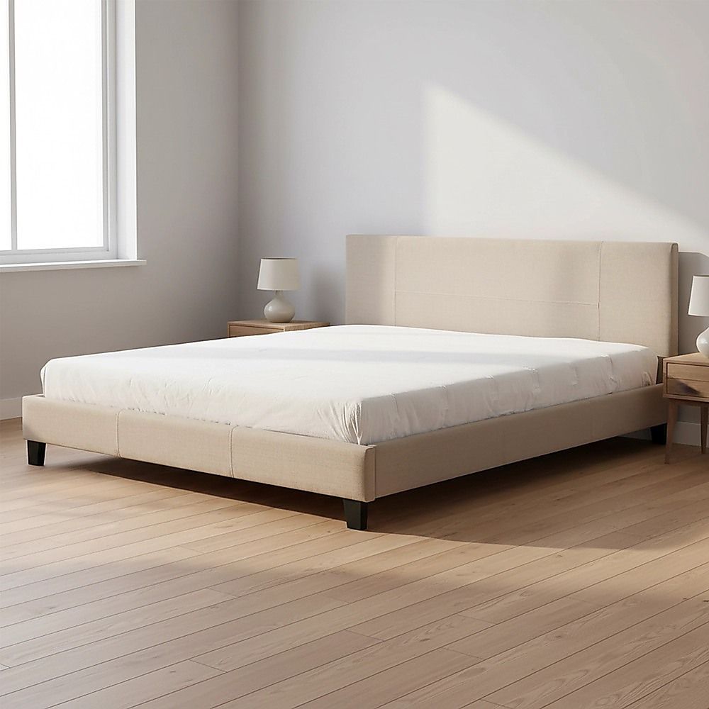 King Linen Fabric Bed Frame Beige-Furniture > Bedroom-PEROZ Accessories