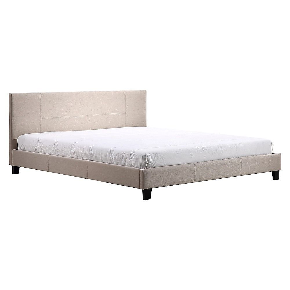 King Linen Fabric Bed Frame Beige-Furniture > Bedroom-PEROZ Accessories