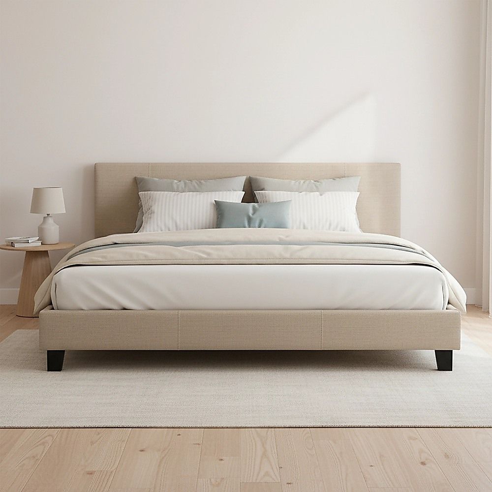 King Linen Fabric Bed Frame Beige-Furniture > Bedroom-PEROZ Accessories