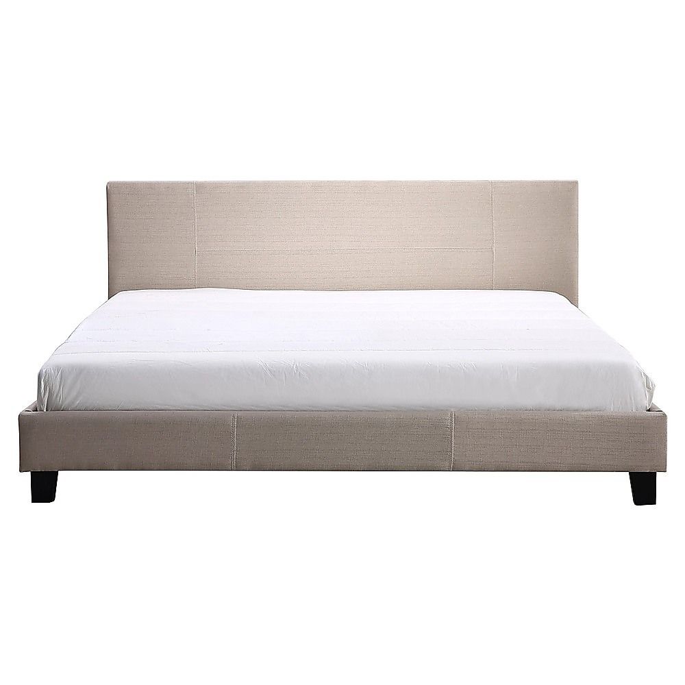 King Linen Fabric Bed Frame Beige-Furniture > Bedroom-PEROZ Accessories