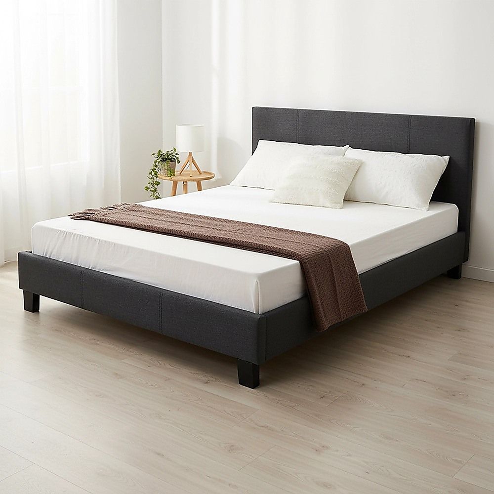 Queen Linen Fabric Bed Frame Grey-Furniture > Bedroom-PEROZ Accessories