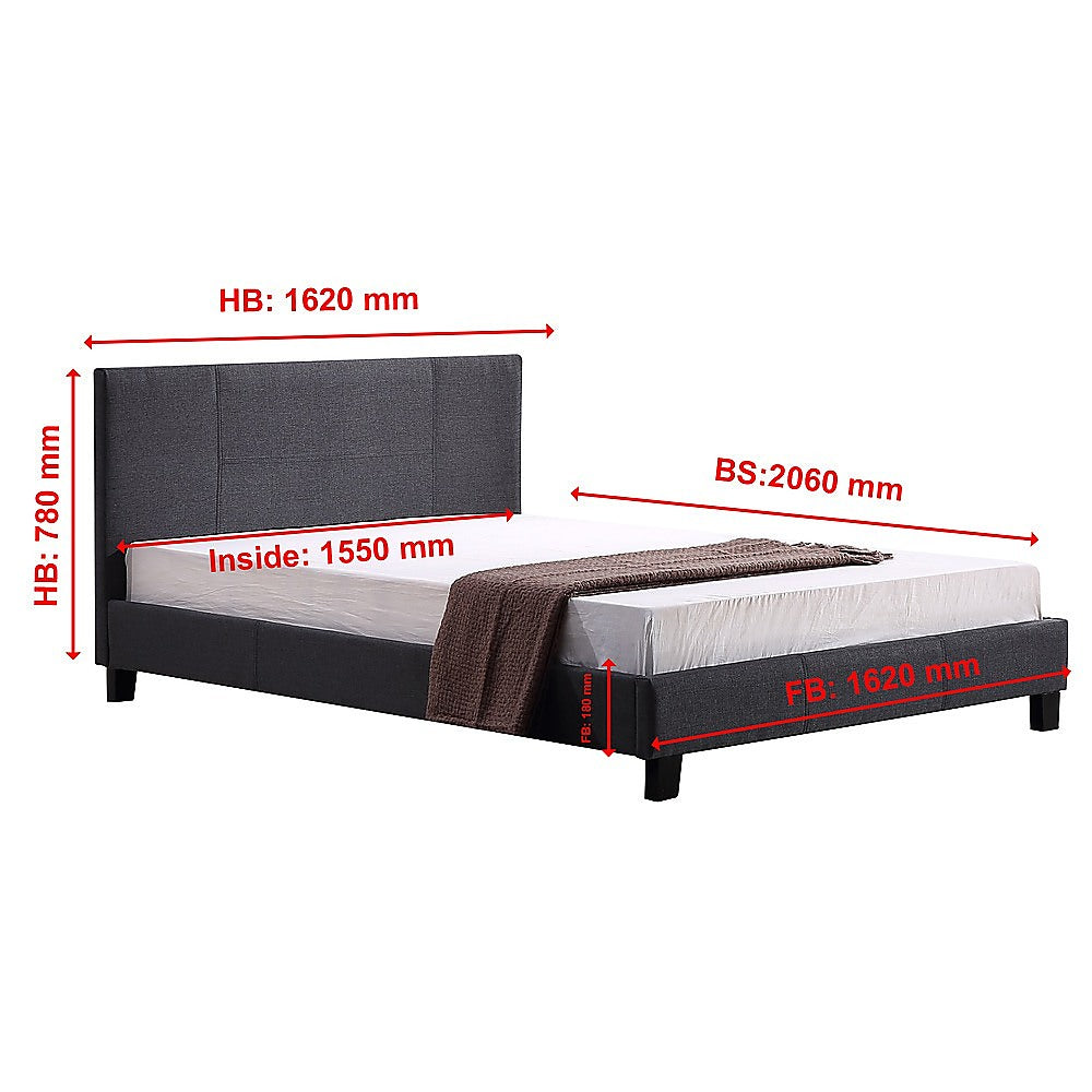 Queen Linen Fabric Bed Frame Grey-Furniture > Bedroom-PEROZ Accessories