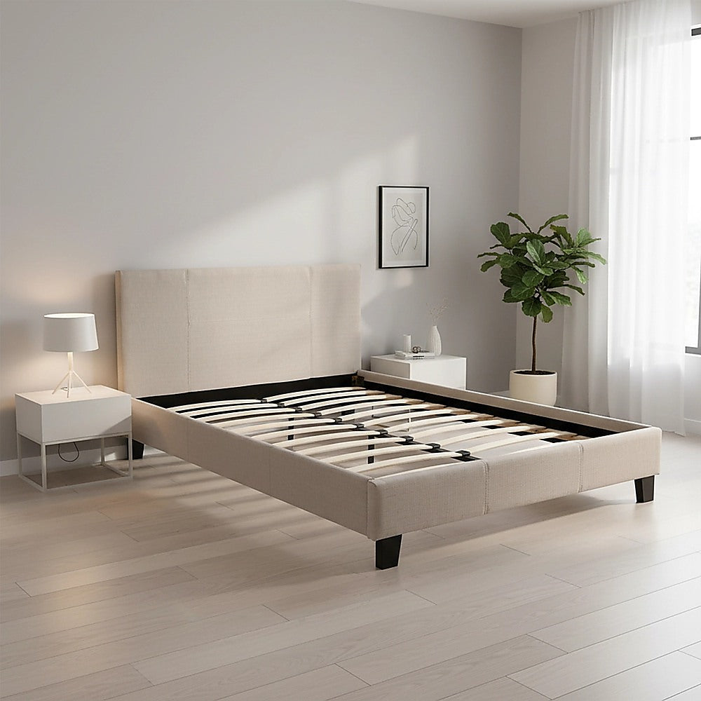 Double Linen Fabric Bed Frame Beige-Furniture > Bedroom-PEROZ Accessories