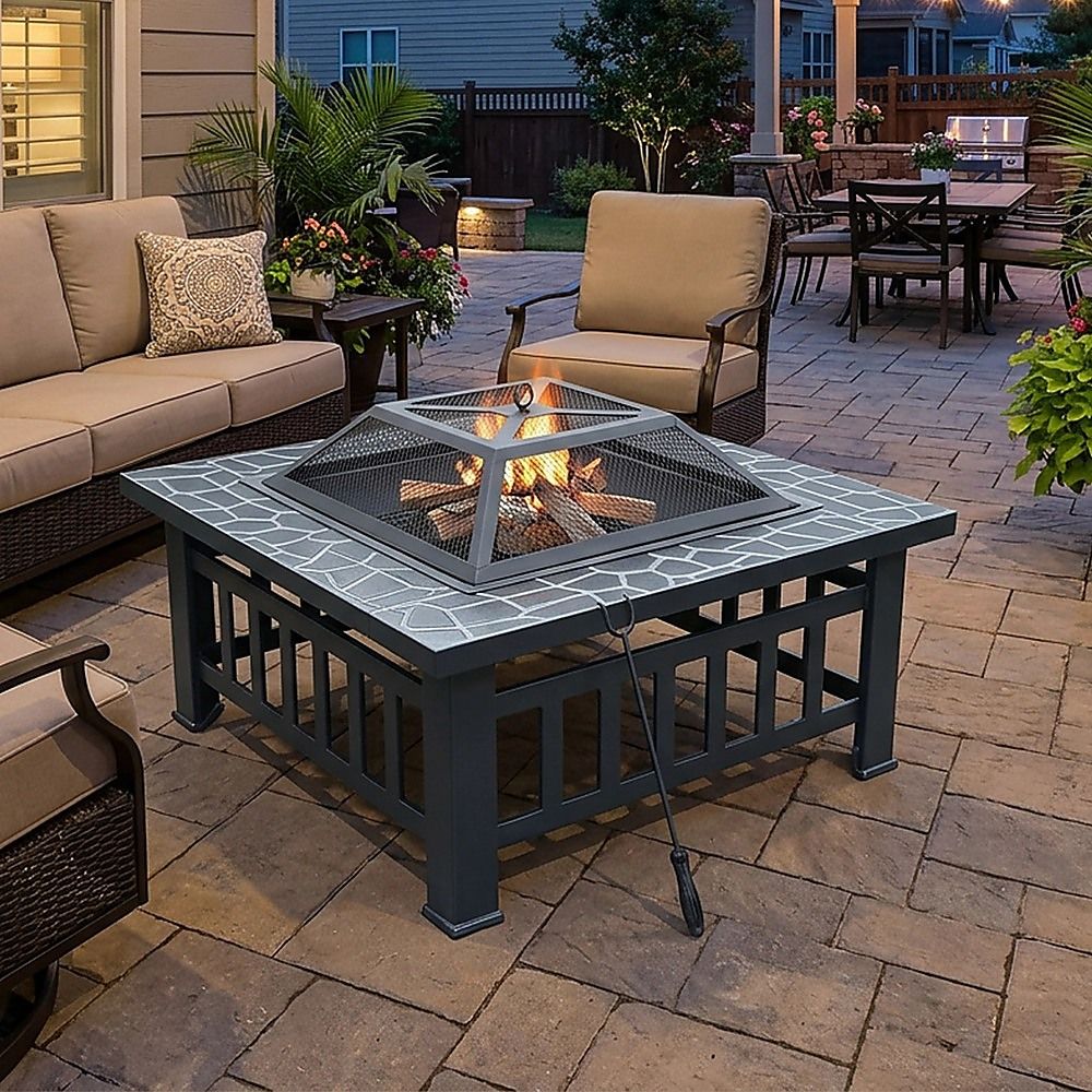 18" Square Metal Fire Pit Outdoor Heater-Fire Pits-PEROZ Accessories