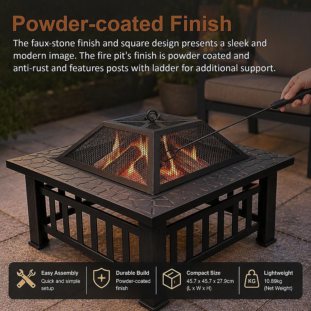 18" Square Metal Fire Pit Outdoor Heater-Fire Pits-PEROZ Accessories