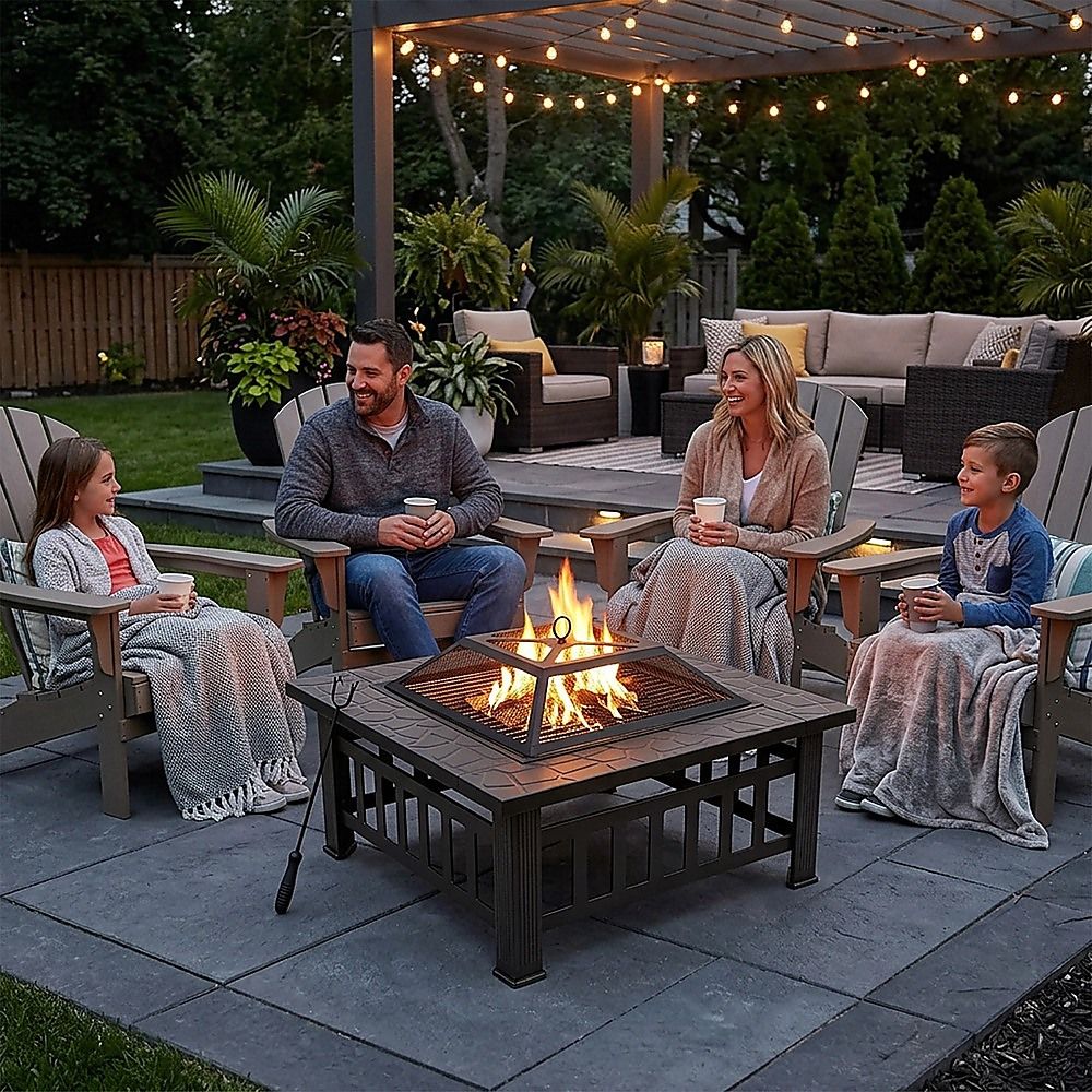 18" Square Metal Fire Pit Outdoor Heater-Fire Pits-PEROZ Accessories