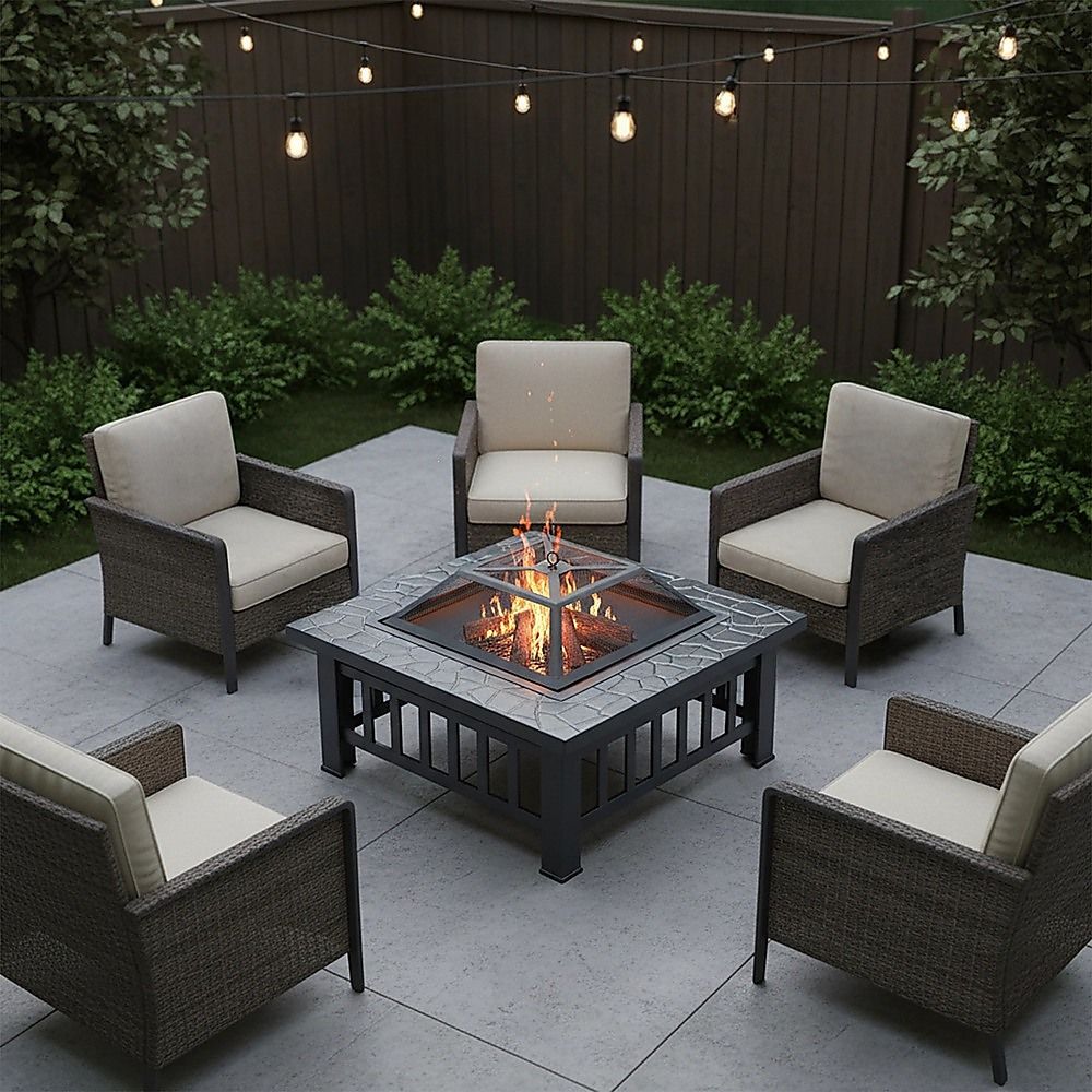 18" Square Metal Fire Pit Outdoor Heater-Fire Pits-PEROZ Accessories