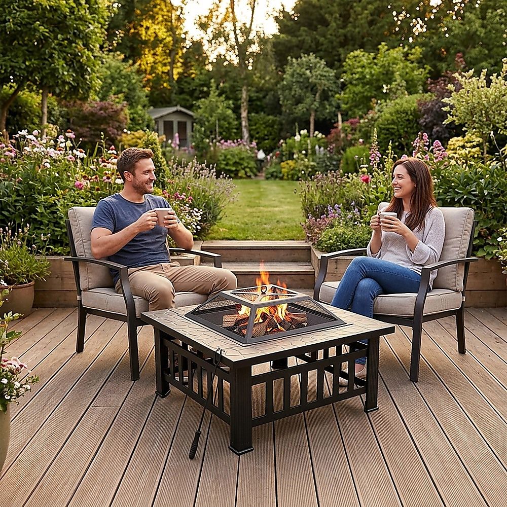18" Square Metal Fire Pit Outdoor Heater-Fire Pits-PEROZ Accessories