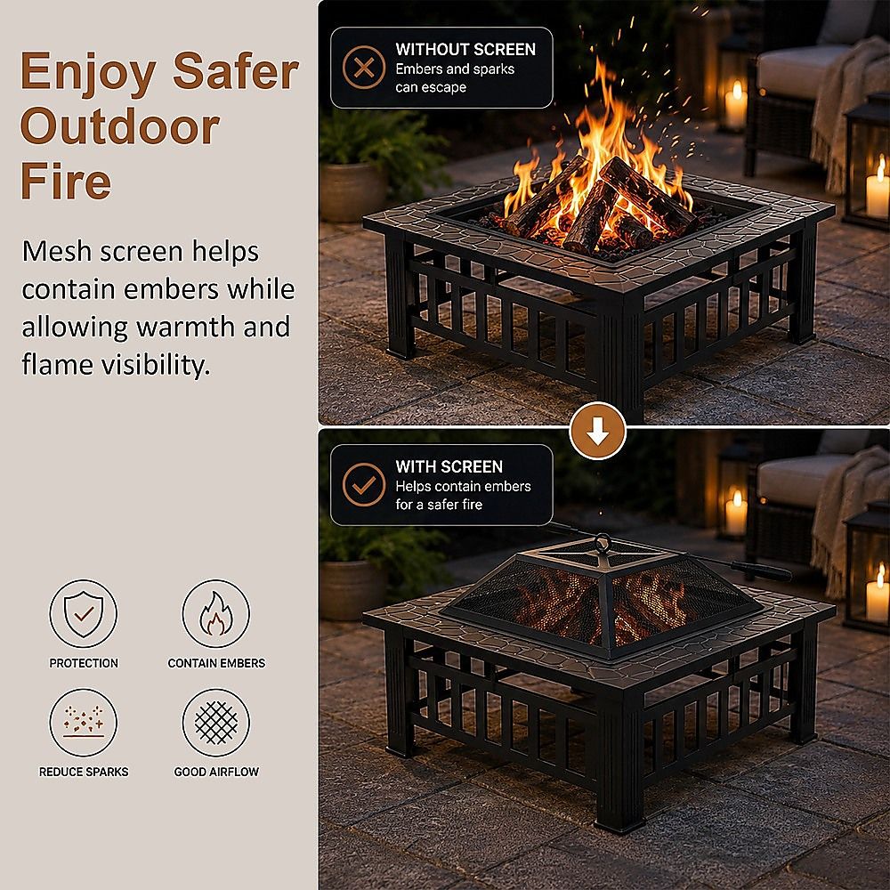 18" Square Metal Fire Pit Outdoor Heater-Fire Pits-PEROZ Accessories