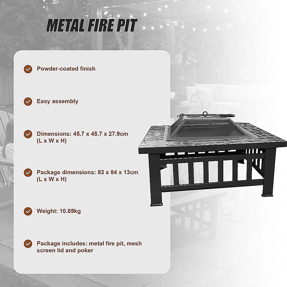 18" Square Metal Fire Pit Outdoor Heater-Fire Pits-PEROZ Accessories