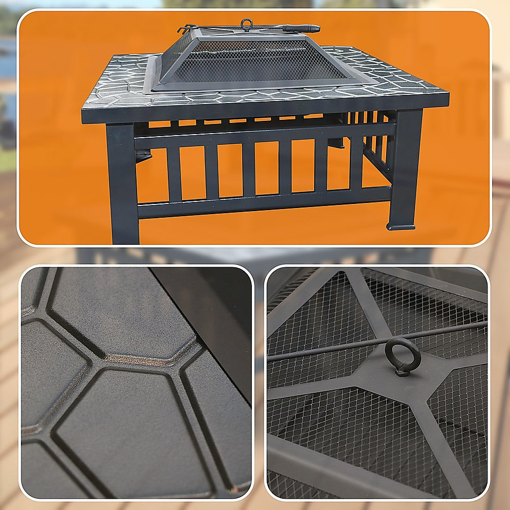 18" Square Metal Fire Pit Outdoor Heater-Fire Pits-PEROZ Accessories