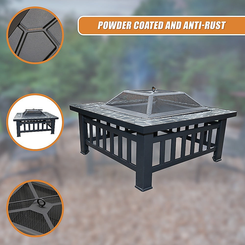 18" Square Metal Fire Pit Outdoor Heater-Fire Pits-PEROZ Accessories