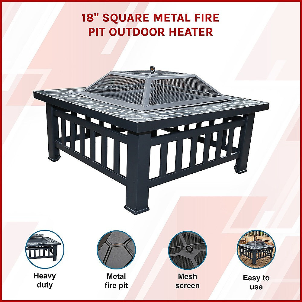 18" Square Metal Fire Pit Outdoor Heater-Fire Pits-PEROZ Accessories