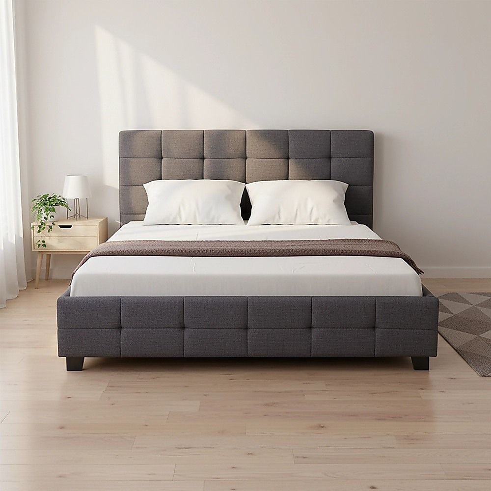 Linen Fabric Double Deluxe Bed Frame Grey-Furniture > Bedroom-PEROZ Accessories