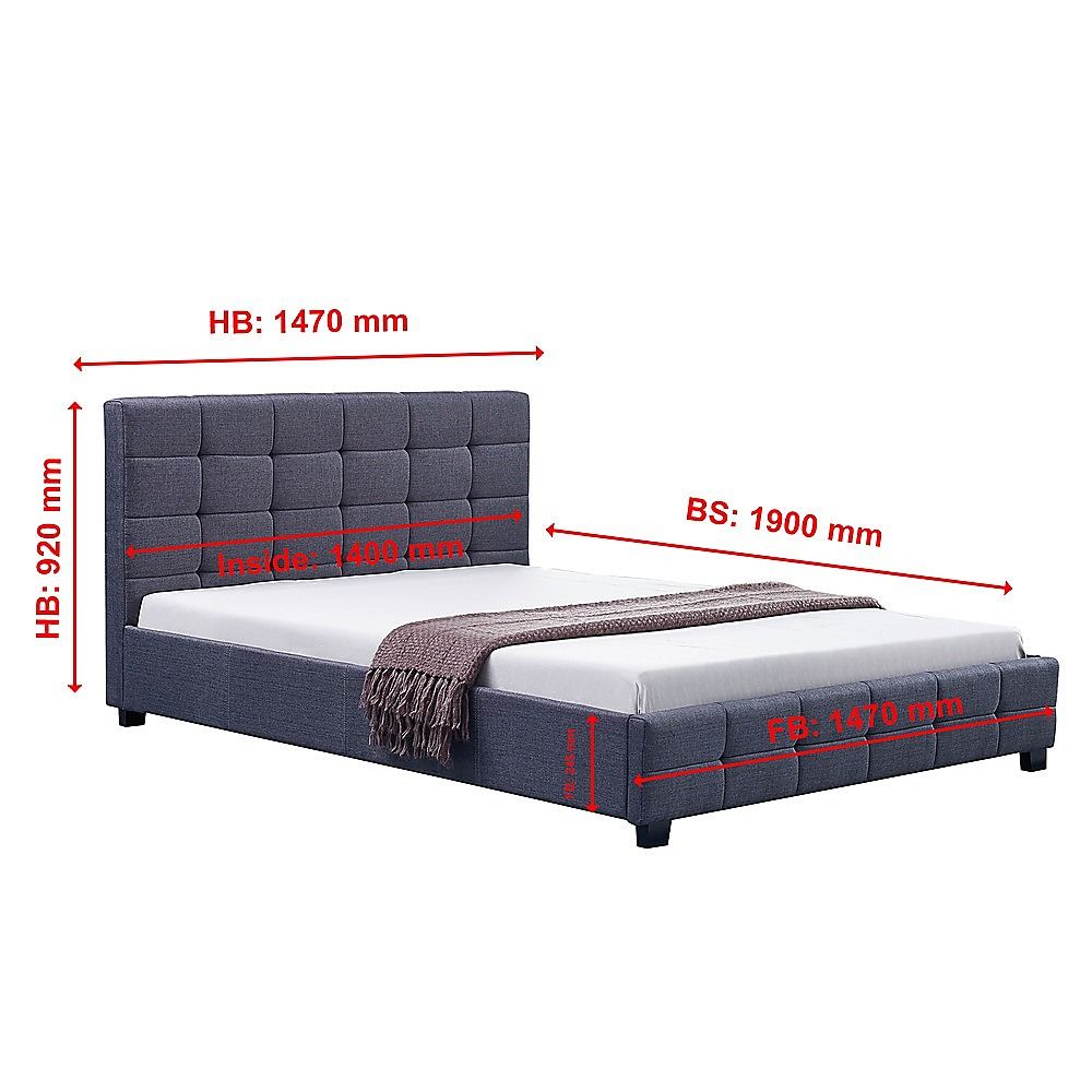 Linen Fabric Double Deluxe Bed Frame Grey-Furniture > Bedroom-PEROZ Accessories