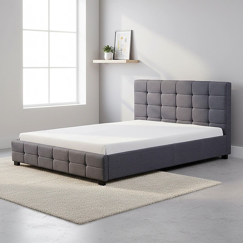 Linen Fabric Queen Deluxe Bed Frame Grey-Furniture > Bedroom-PEROZ Accessories