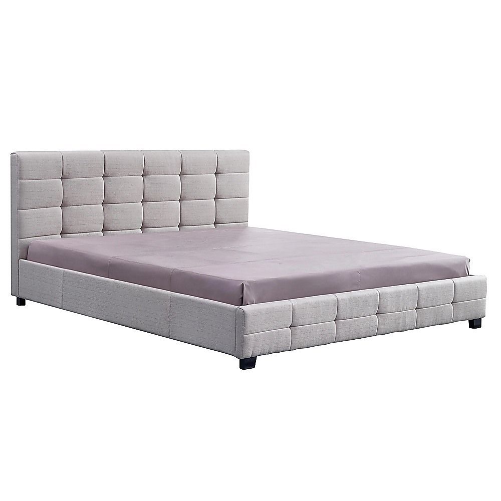 Linen Fabric King Deluxe Bed Frame Beige-Furniture > Bedroom-PEROZ Accessories