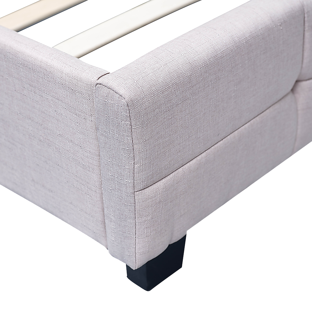Linen Fabric King Deluxe Bed Frame Beige-Furniture > Bedroom-PEROZ Accessories
