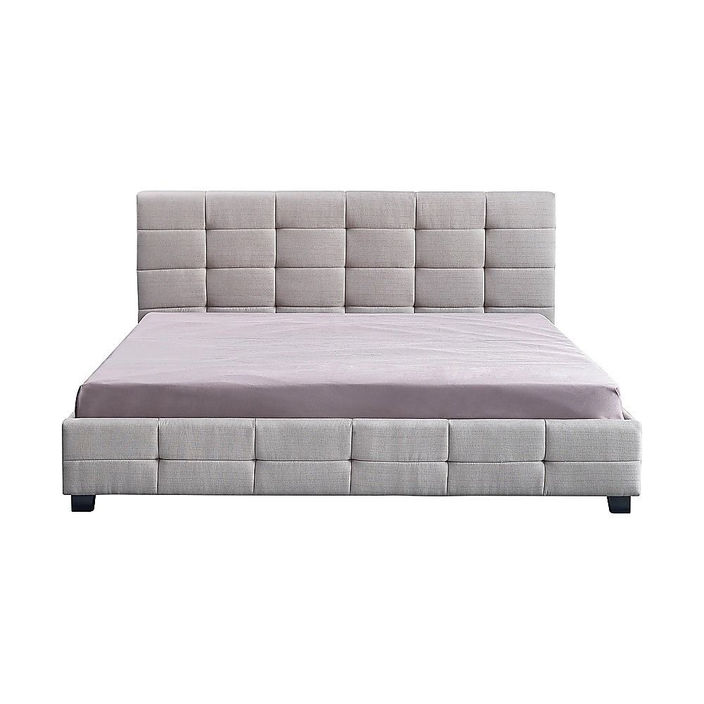 Linen Fabric King Deluxe Bed Frame Beige-Furniture > Bedroom-PEROZ Accessories