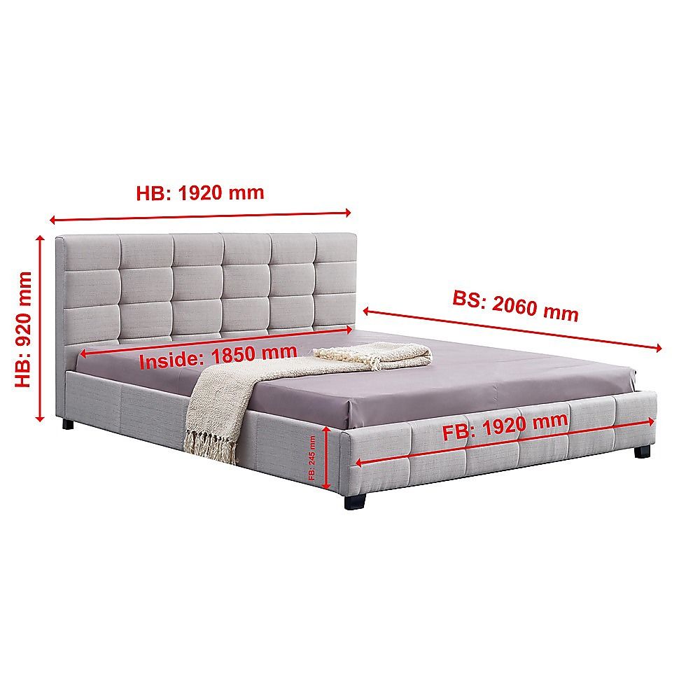 Linen Fabric King Deluxe Bed Frame Beige-Furniture > Bedroom-PEROZ Accessories