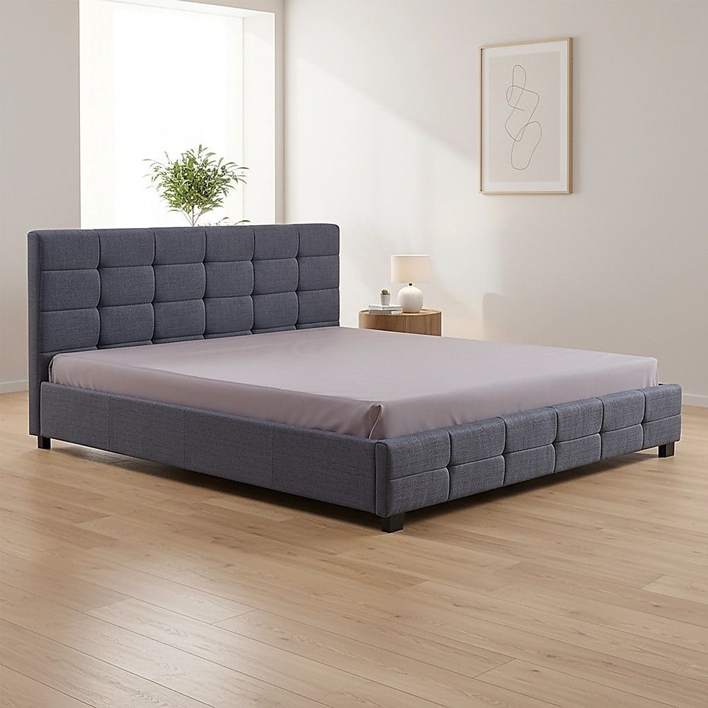 Linen Fabric King Deluxe Bed Frame Grey-Bed Frames-PEROZ Accessories